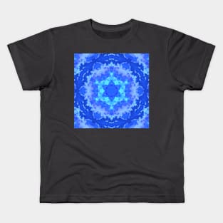 Psychedelic Kaleidoscope Blue Snowflake Kids T-Shirt
